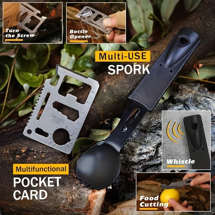Kit de survie multifonction SONORA avec outils compacts, couteau, lampe de poche et accessoires pour aventures en plein air.