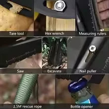 Mini-pelle tactique 6-en-1 SONORA avec manche en acier, outils multifonction pour le camping, jardinage et activités extérieures