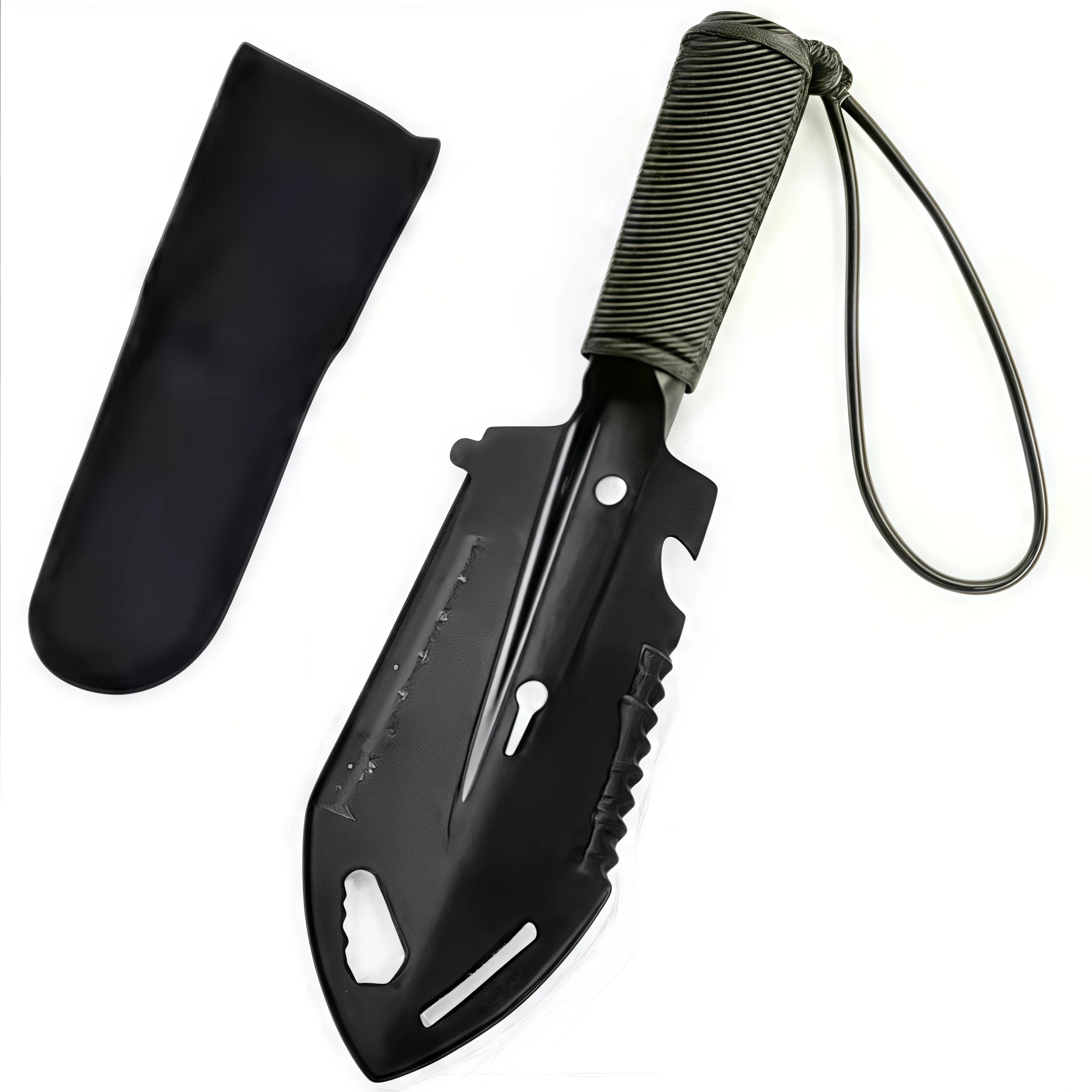 Mini-pelle tactique 6-en-1 SONORA avec poignée pliable et accessoires, idéale pour le camping, la randonnée ou le jardinage.