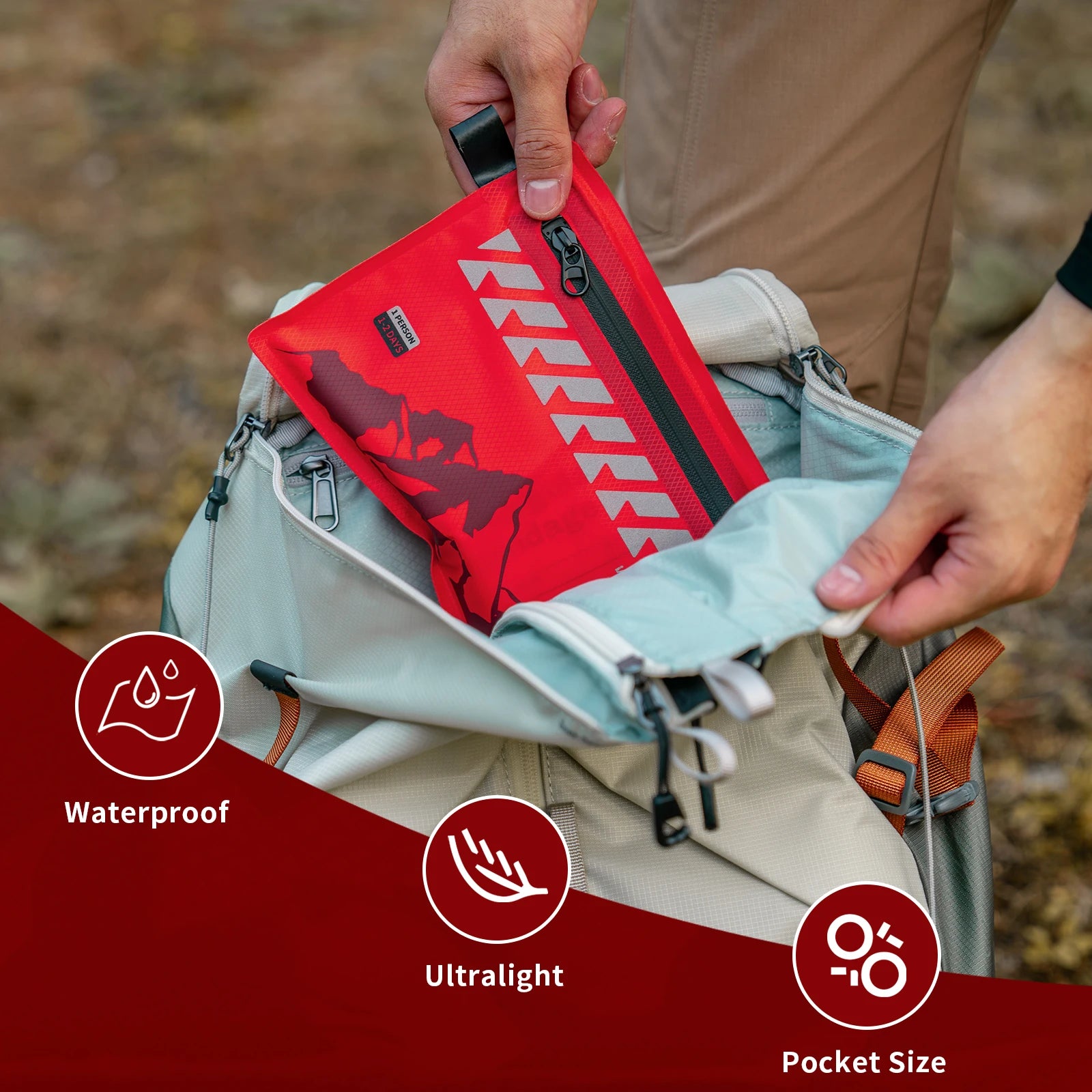Trousse de premiers secours compacte SONORA avec bandages, pansements et accessoires essentiels pour l'urgence.