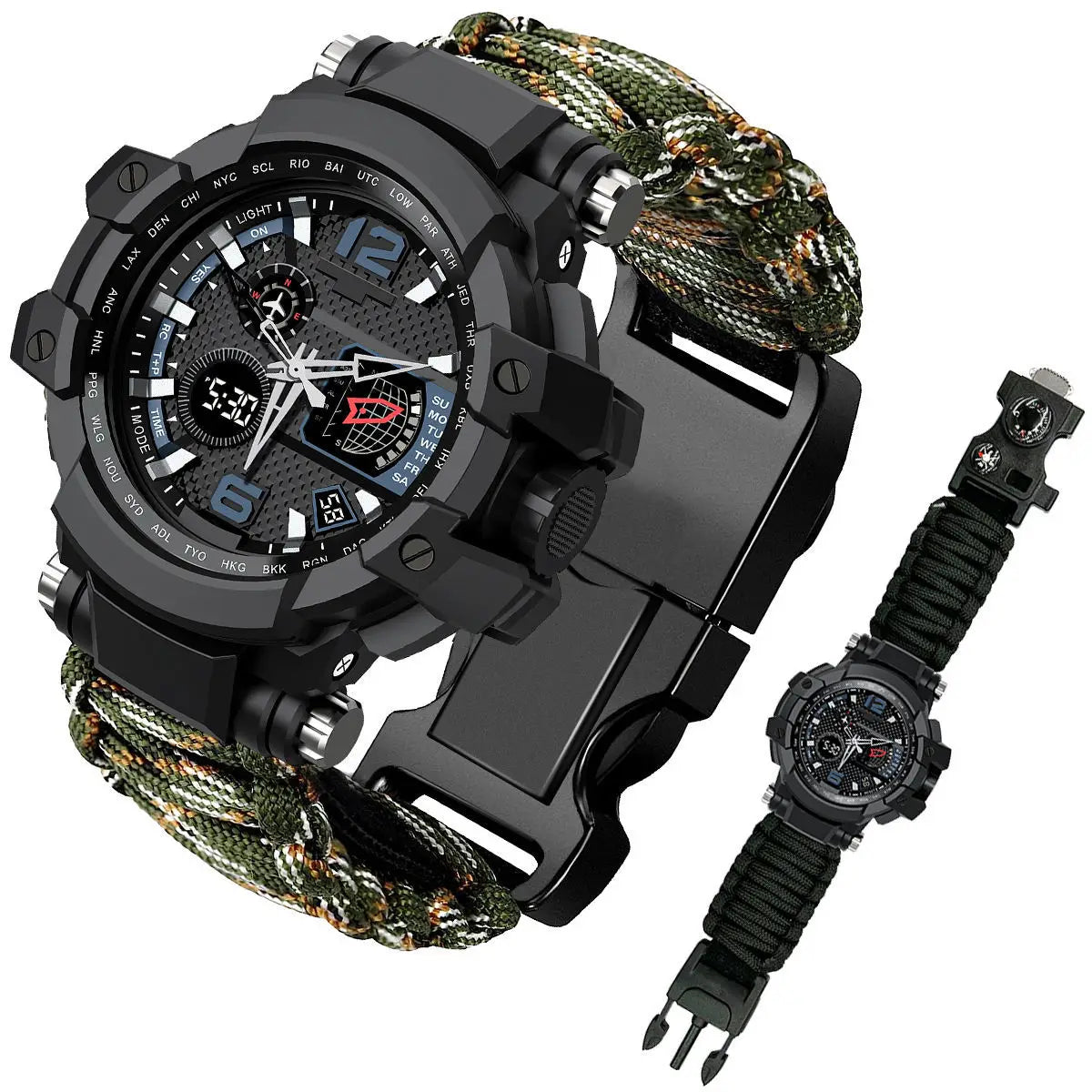 Montre boussole SONORA avec cadran lumineux et bracelet en cuir, montre de navigation élégante et pratique.