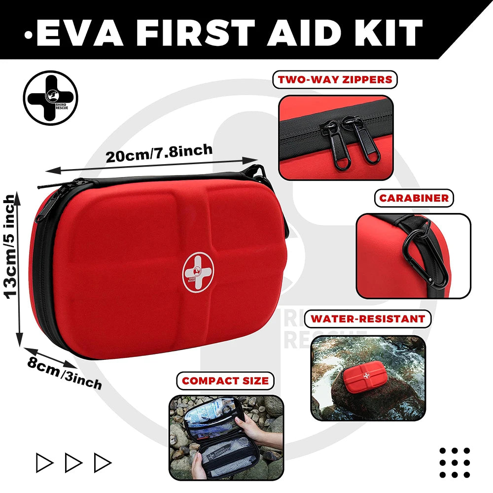 Kit d'urgence portable étanche SONORA rouge avec accessoires pour premiers secours, compact et résistant à l'eau.