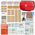 Kit d'urgence portable étanche SONORA rouge avec bandoulière, contenant des fournitures de secours essentielles.